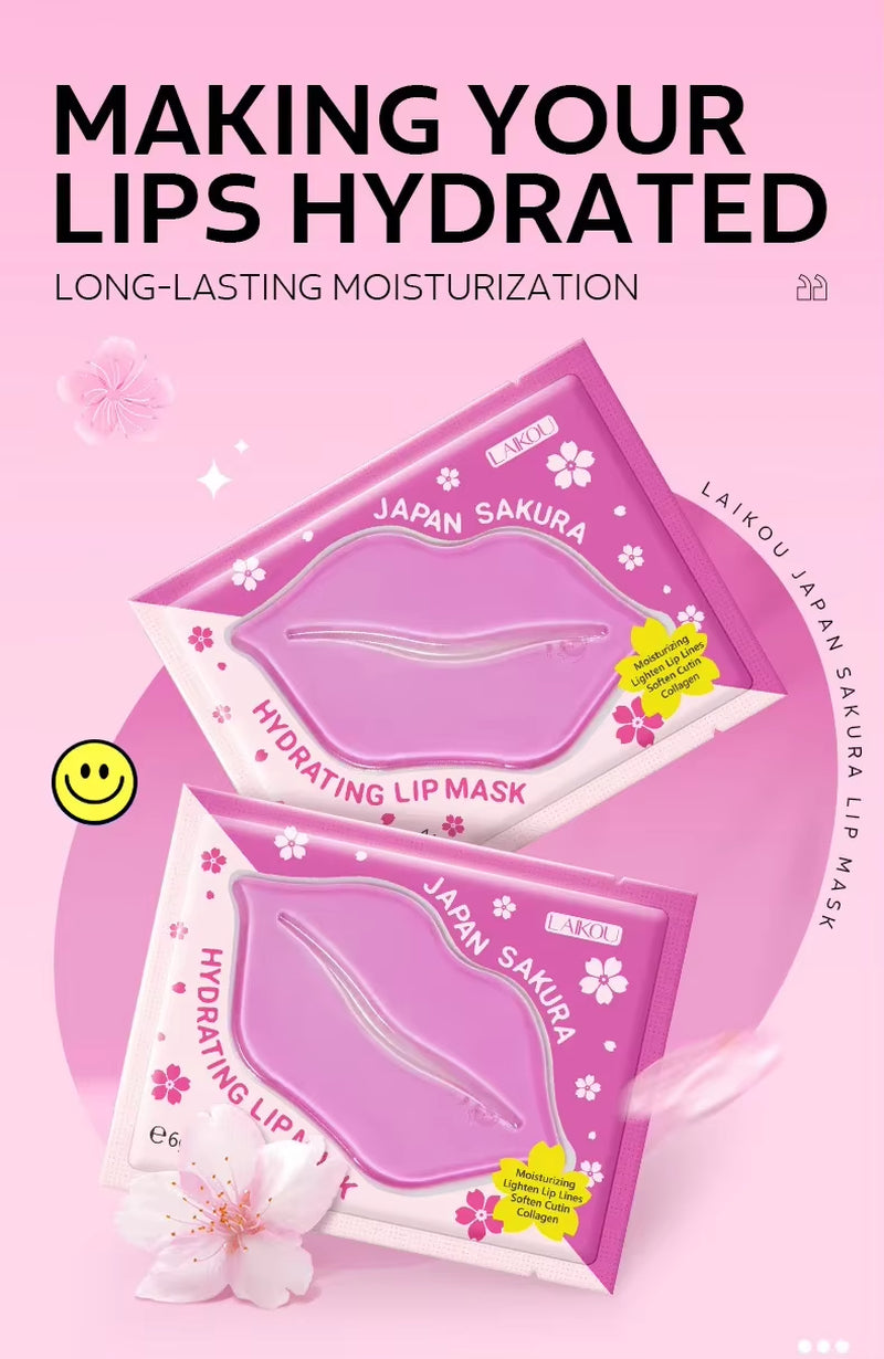 LAIKOI Cherry Blossom Lip Mask Moisturizing anti Wrinkle Nourishing Beauty Lips Moisturizer Lip Patches Gel Pads Skin Care