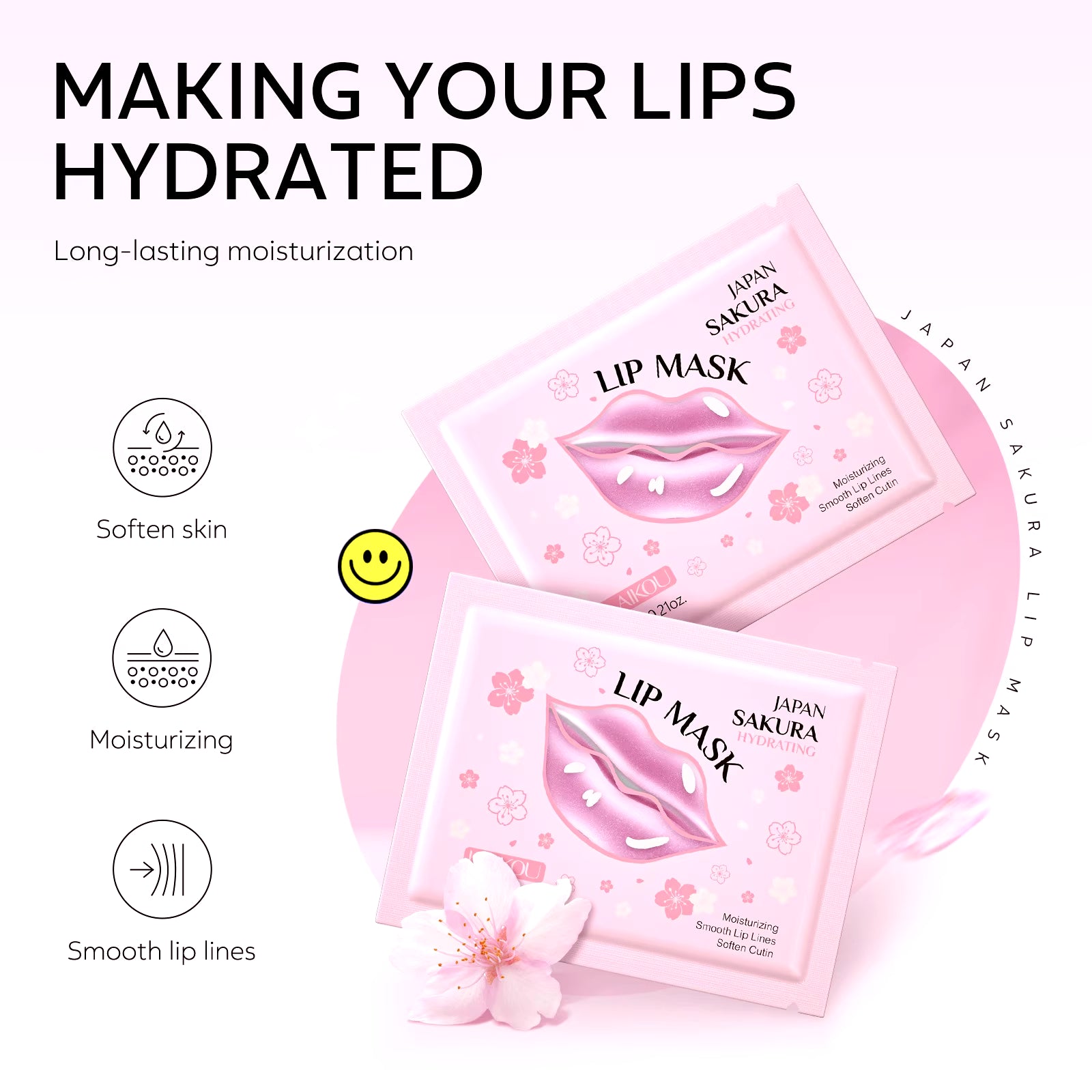 LAIKOI Cherry Blossom Lip Mask Moisturizing anti Wrinkle Nourishing Beauty Lips Moisturizer Lip Patches Gel Pads Skin Care